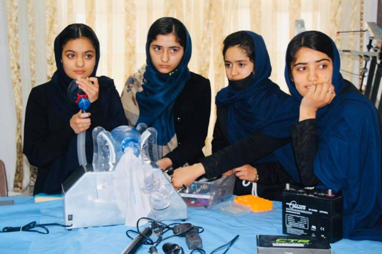 Afghan-Girls-Robotics-Team-Building-Respirator
